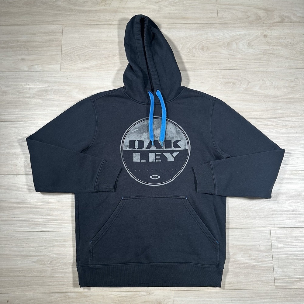 Oakley Graphic Hoodie‎ Pullover LOGO Cotton/Poly EUC Men's Size Small Black Blue